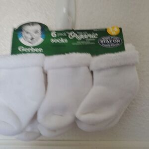 Gerber Baby White Socks Boys & Girls Plush 6 Pack Size 3-6 Months Organic Cotton